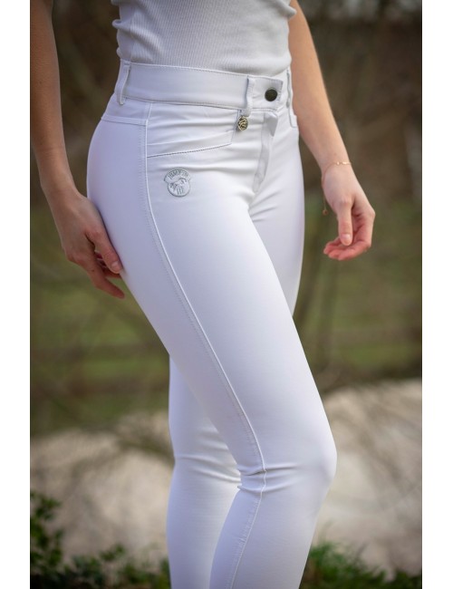 M. Horse Pantalon D'Équitation Natalie Jr 130 Blanc - Confort Et Élégance Pour Jeunes Cavaliers